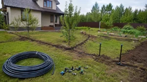 Установка автоматического полива для газона и зелёных насаждений.
