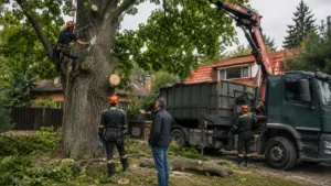 Спил дуба компанией Arbori Culture — процесс выполнения работ.