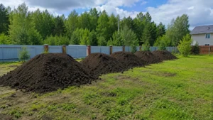 Завоз грунта для выравнивания участка специалистами Arbori Culture.