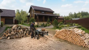 Подготовка дров из распиленной древесины специалистами Arbori Culture.