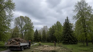 Результат спила дерева с порубочным билетом после завершения работ Arbori Culture.