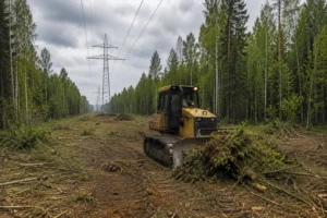 Специалисты Arbori Culture выполняют расчистку просеки под линиями электропередачи.