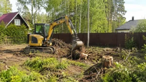 Раскорчевка участка специалистами Arbori Culture с применением спецтехники.
