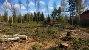 Процесс расчистки лесного участка компанией Arbori Culture.