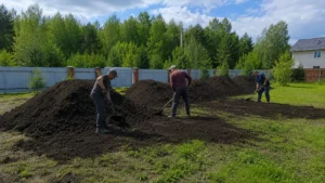 Работы по завозу грунта и подготовке участка к дальнейшим работам.