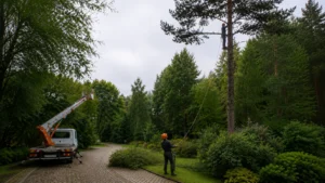 Санитарная обрезка дерева после шторма компанией Arbori Culture — поэтапная очистка кроны от повреждённых ветвей.